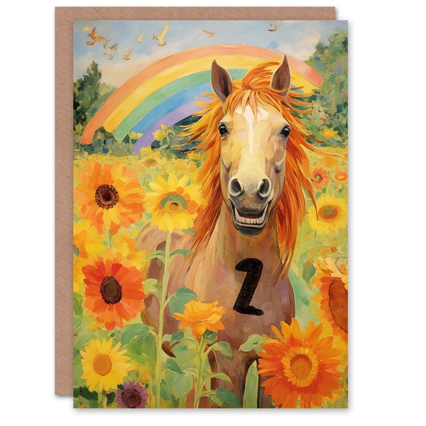 Regenbogen Sonnenblumen Kinder Alter 2 Jahre Alt Karte Zum 2. Geburtstag-image