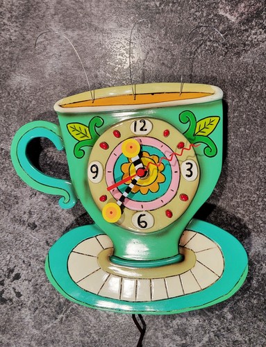 Allen Designs Whimsical Wall Clock Sunny Cup Coffee w/ Pendulum EUC Tested Works - Picture 3 of 10