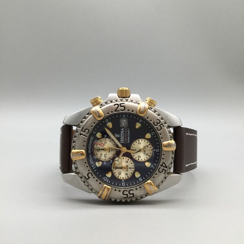 Festina Chrono Bike Watch Men 41mm Silver Gold Tone Date Leather New Battery - Picture 4 of 15