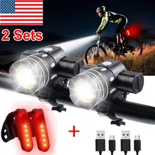 2 Sets USB Rechargeable LED Bicycle Headlight Bike Front Rear Lamp Cycling Light