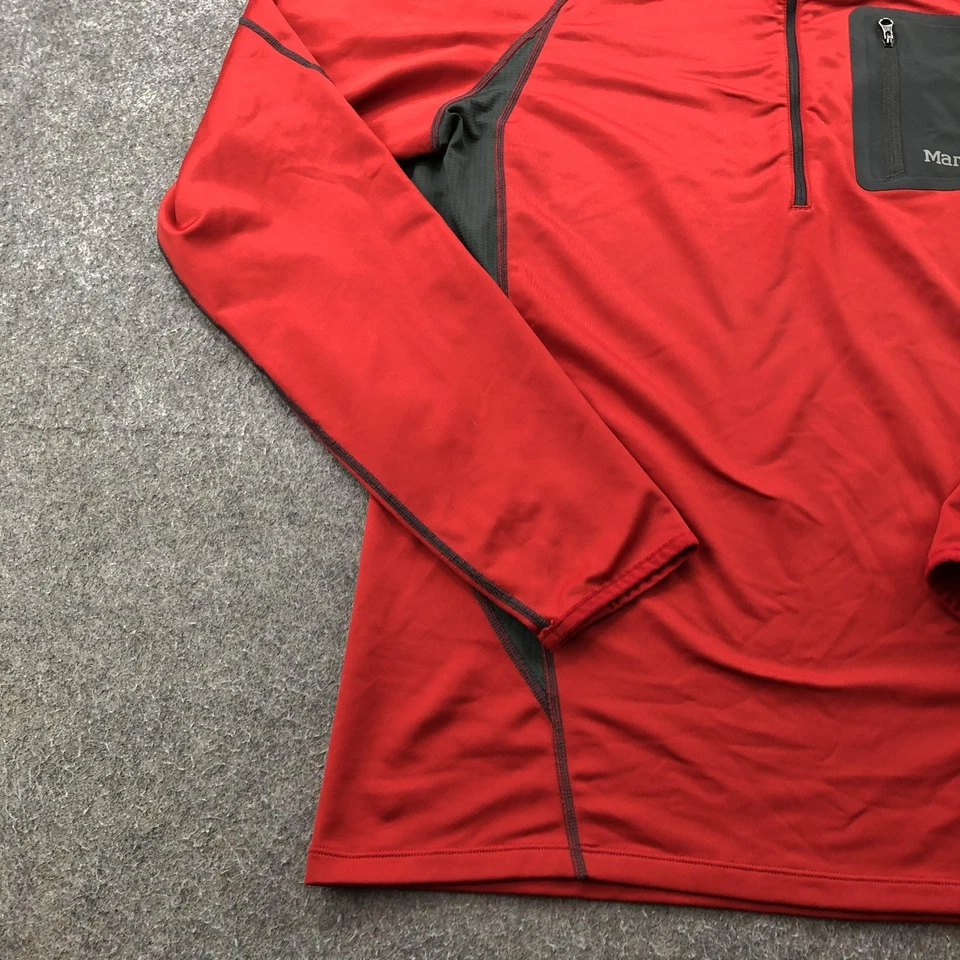 Marmot 套衫男式 XL 红色灰色四分之一拉链长袖性能远足 — 第 2/4 张图片