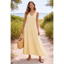 Petal + Pup Womens Lia V-Neck Sleeveless Maxi Dress L Lemon Yellow New NWT
