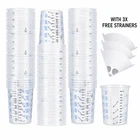 Paint Mixing Cups 600cc – Pack of 50 Measuring Pots Plastic Disposable +STRAINER