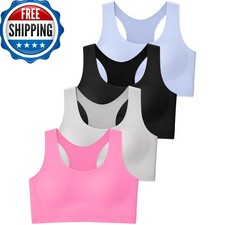 JOCMIC 4 Packs Girls Sports Bra Kids Racerback Training Bras Sewn In Pads Tween