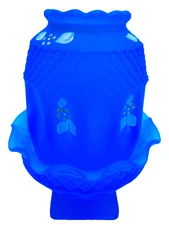 Fairy Lamp Blue Satin Glass Handpainted Florals Daisies Westmoreland-READ
