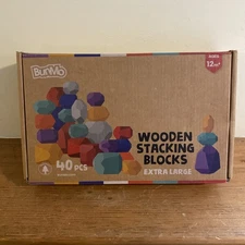 Bunmo Wooden Blocks 40 In Set 3 Sizes and Shapes Extra Large Wood Stacking NEW