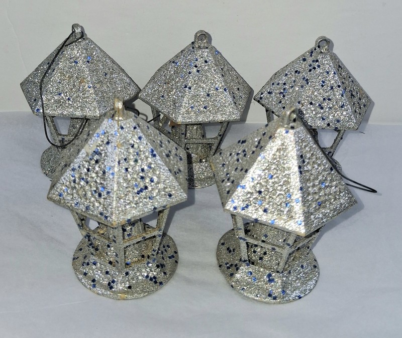 Vintage Plastic Christmas Bradford Faceted Lantern Candle CONFETTI Ornaments