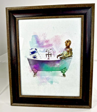 Art Print Framed Star Wars Droids In The Bathtub R2D2 & C-3PO Shelf 12.25"x10.5"