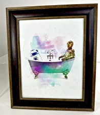 Art Print Framed Star Wars Droids In The Bathtub R2D2 & C-3PO Shelf 12.25"x10.5"