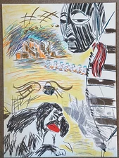 CHROMO 10 PRINT BY CARLOS PAZOS ORIGINAL LITHOGRAPH SPANIEL DOG MASK AFRICAN ART