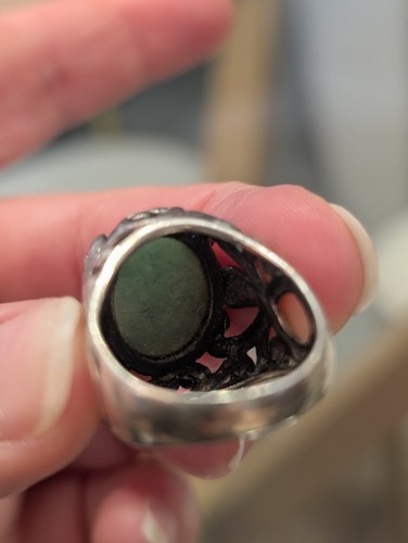 SCHÖNES VINTAGE STERLING? SILBER RING MIT ROLLENDEM GRÜNEN JADESTEIN Modeschmuck - Bild 7 von 7