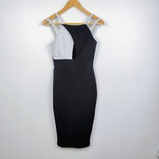 Boohoo Black & White Midi Bodycon Dress UK10 Asymmetrical Cut Out Strappy Party