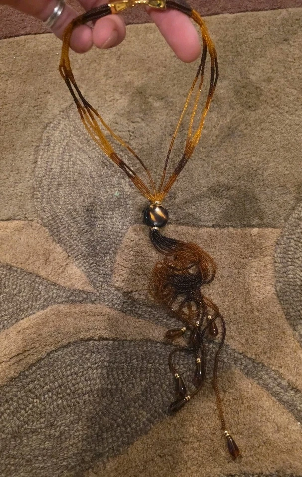 COLLAR DE COLECCIÓN JAY STRONGWATER 8 HEBRAS CUENTAS DE VIDRIO CORNALINA ÁMBAR ÓNIX Foto 2 de 4