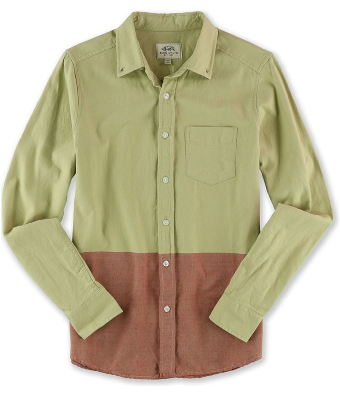 Ecko без подкладки. Мужская рубашка на пуговицах из ткани LS, бежевая, X-Small