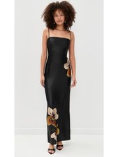 NWT Reformation Frankie Silk Dress Black Painted Orchid Floral 4