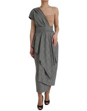 Dolce & Gabbana Gray Beige Layered One Shoulder Maxi Women's Dress Authentic