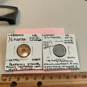 2 Lebanon WW2 Coins 1/2 Piastre & 2 1/2 Piastres See Descriptions & All Pics!