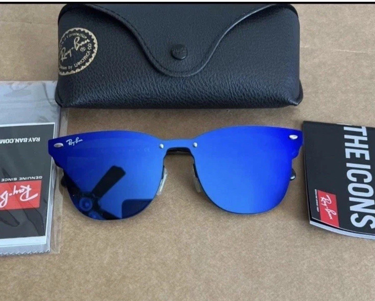 Ray Ban Blaze Clubmaster Black Sunglasses RB3576N 153/7V Plum Lenses 47mm