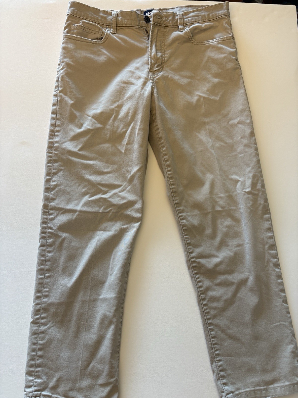 Lands' End Khaki Pants Mens 32x28 Brown Traditional Fit Flat Front Cotton Chino