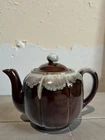 Vintage McCoy Style Brown Drip Teapot USA Pottery Pumpkin Shape 1970s
