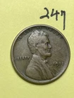 1911-S LINCOLN WHEAT CENT, rare date, "VERY FINE" condition #247