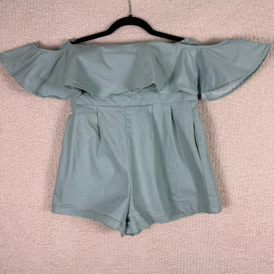 Mameluco Denim by Flying Tomato para mujer azul medio con volantes fuera del hombro informal Foto 2 de 4