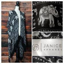 Janice Top One Size Bohemian Open Kimono Cardigan Viscose Tribal Elephant Duster