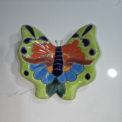 Talavera Mexican Pottery Butterfly Handcrafted Painted Wall Hanging 6'' Tall