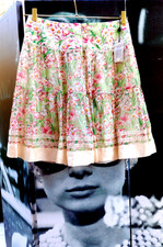 Falda Blumarine Seda Encaje Floral Multicolor Mujer Línea A Italia Talla 44/10 ¡NUEVA CON ETIQUETAS!