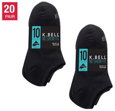 K. Bell Ladies' No Show Socks 20 Pair Signature Non-Slip Heel Size 5.5 - 10 NEW