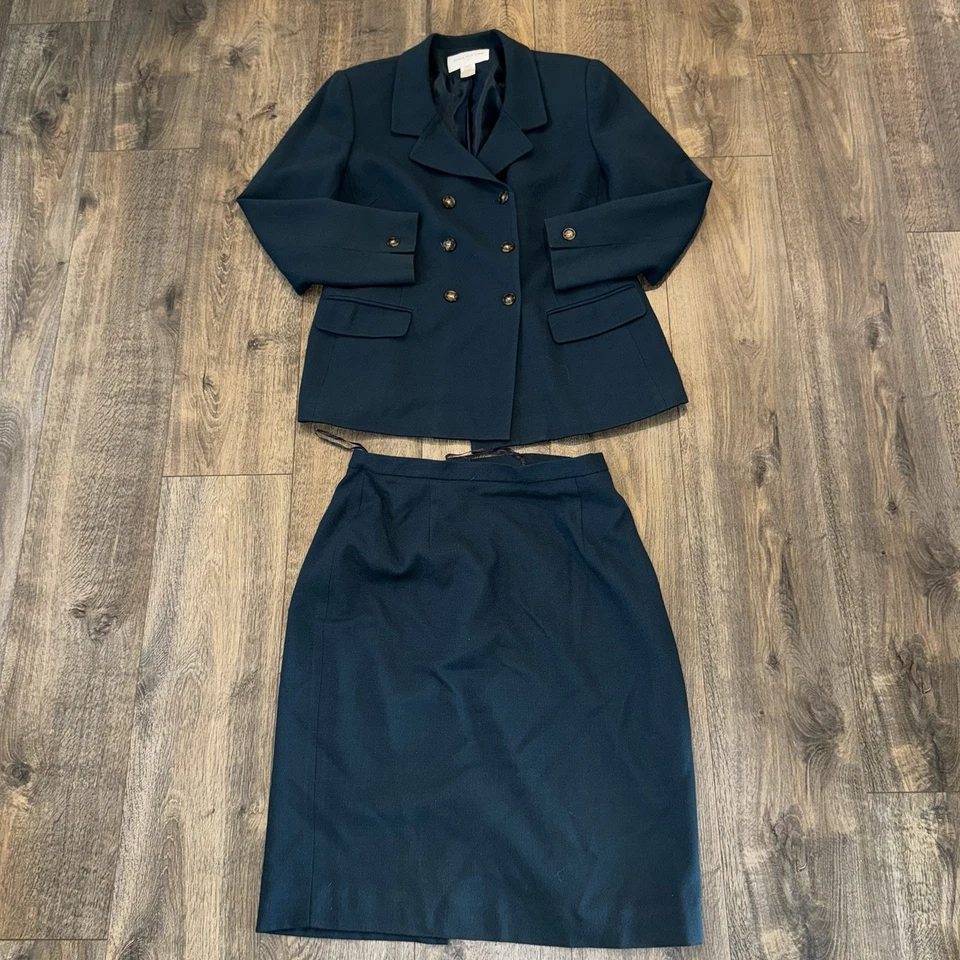 De Colección Jones Nueva York Traje de Lana Blazer Falda Mujer Talla 14 Carrera Oficina Verde Mar Foto 2 de 4