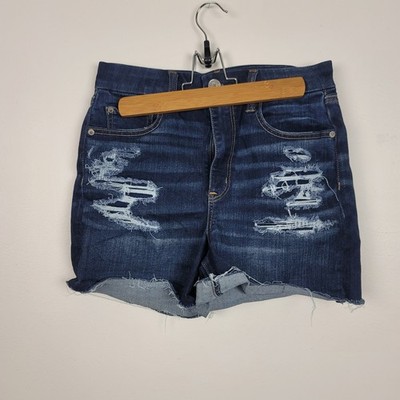 AmericanEagle DarkWash Distressed CurvyHiRise NextLevelStretcShorts Women'sSize8