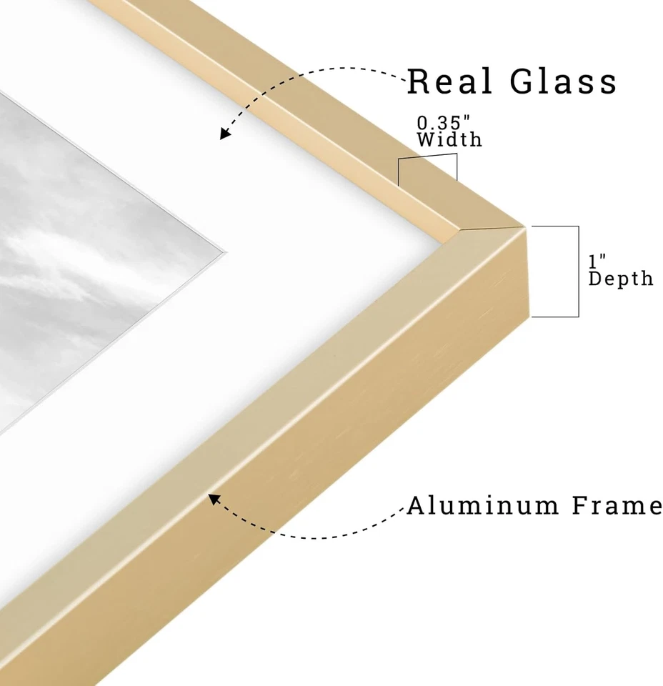 , Marco de fotos de metal 11X14 con tapete para foto 8X10 y vidrio real, foto de aluminio Foto 3 de 4