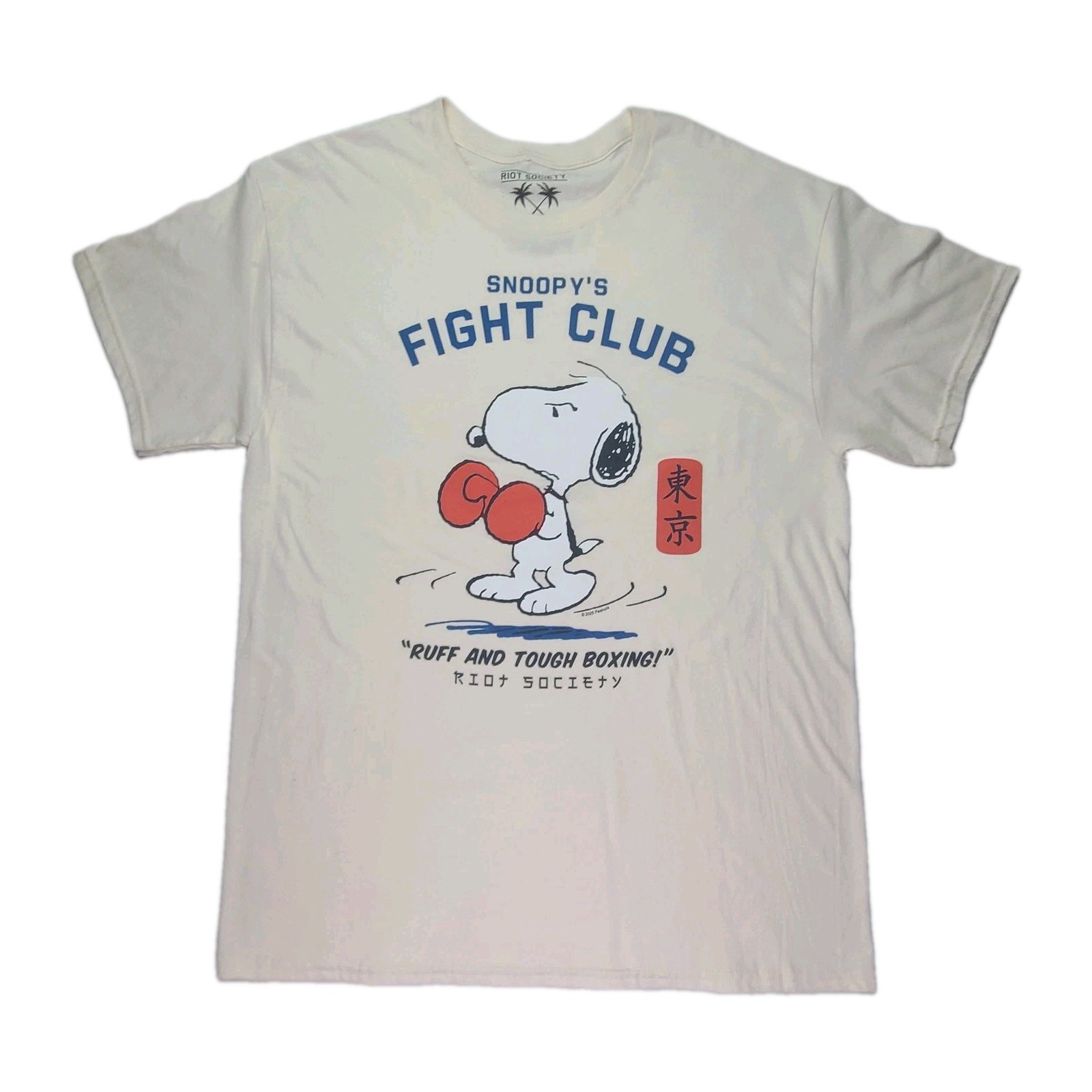 Snoopy Fight Club Kanji Tokyo Peanuts Riot Society Beige Cream Tee Men’s Size L