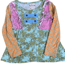 Matilda Jane Top Girl's Size 2 Cottonwood Blossoms Colorful Artsy Floral Ruffle