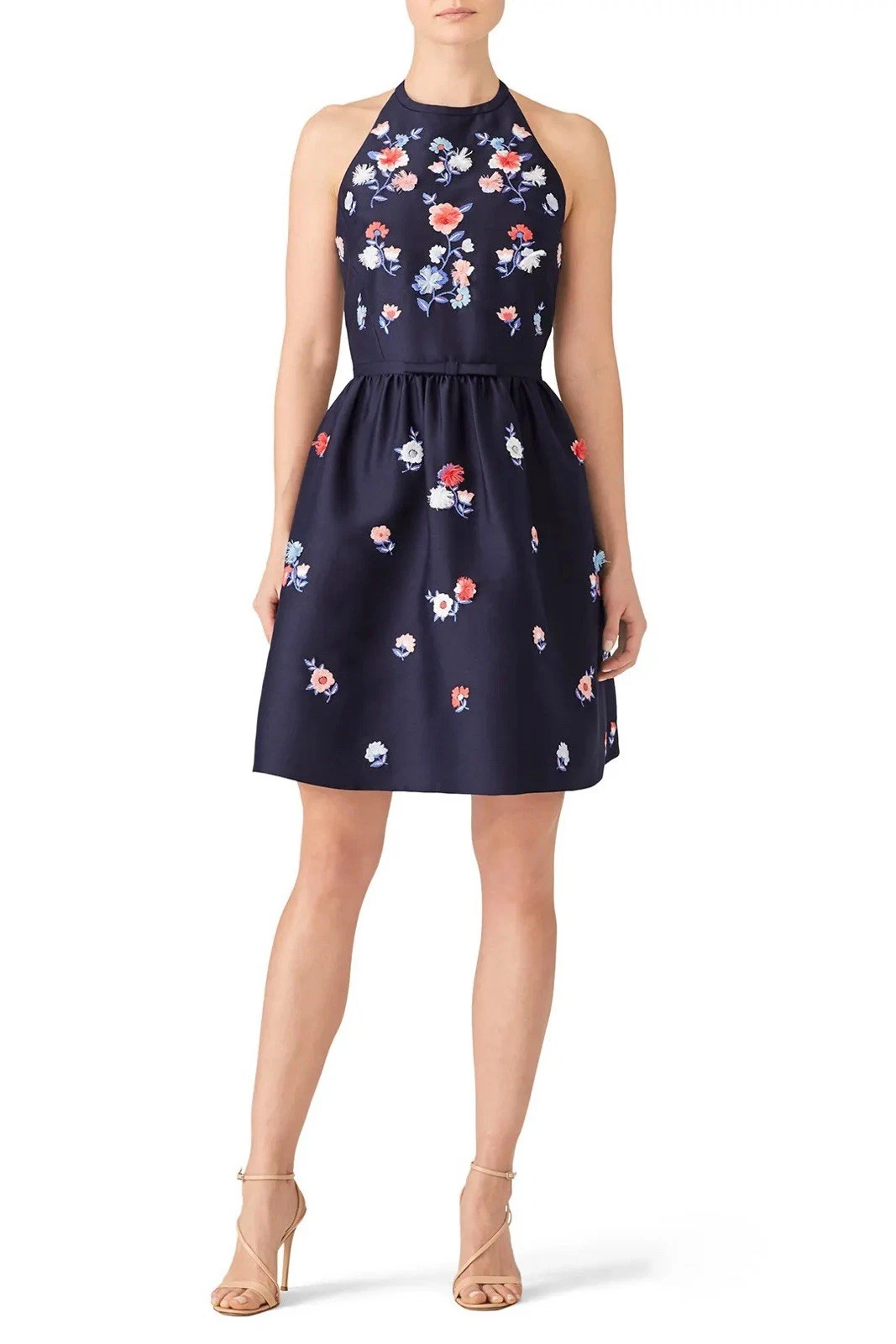 Mini Abito Kate Spade New York Taglia 8 Pom Ricamato Halter Blu Navy