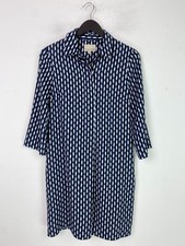 Phase Eight Navy Geometric Shirt Dress Half Button Front 3/4 Sleeve Smart UK 10