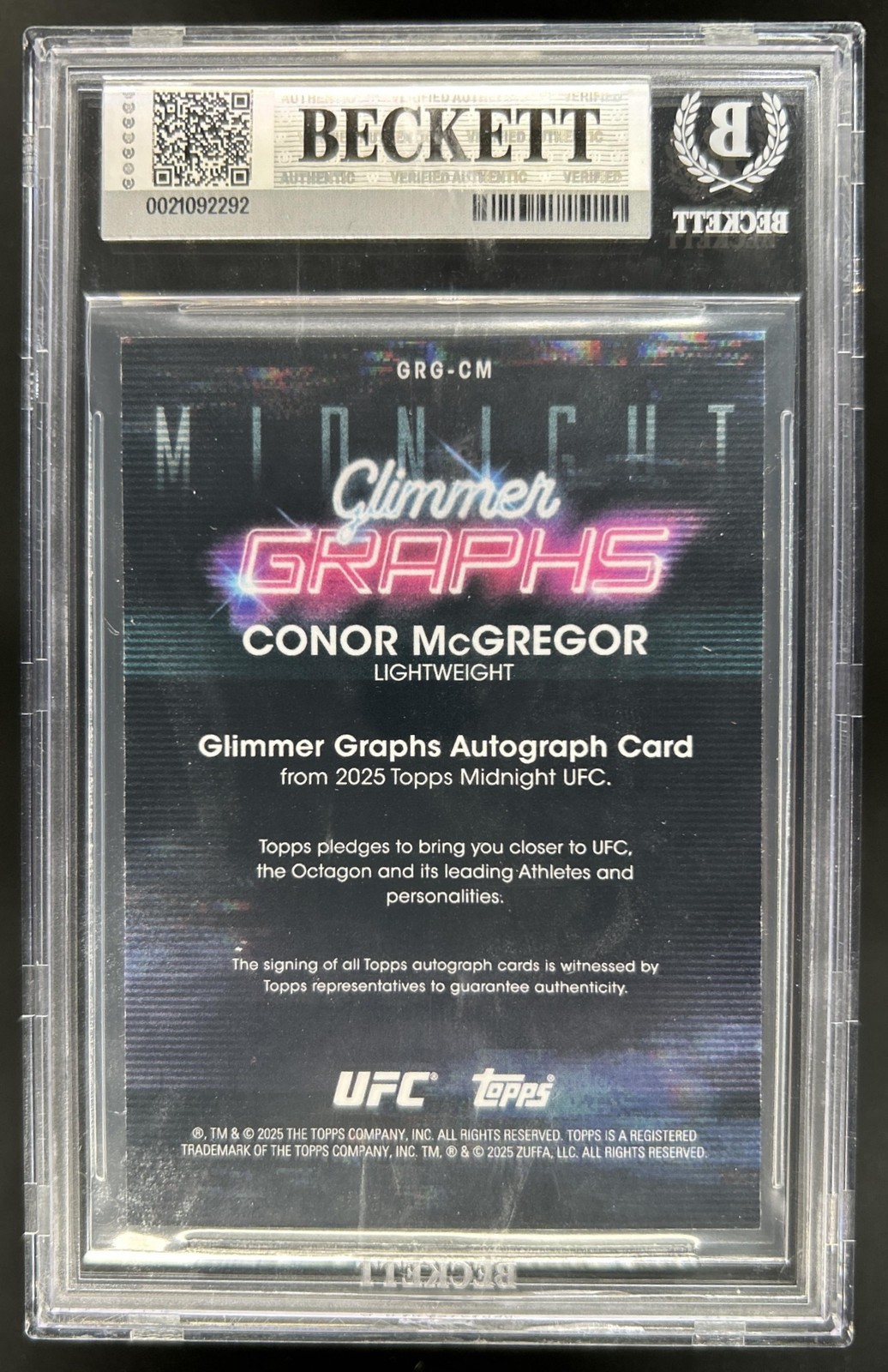 2025 Topps UFC Midnight Conor McGregor Glimmer Graphs Auto #GRG-CM BGS 9 view 2
