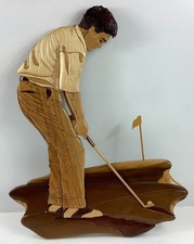 Golfer Intarsia Wood Art 17.25"x22" Marvin Penrose 2006 Wall Decor Golfing Golf