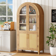 Modern Farmhouse 63  Arched Pantry Cabinet with 5-Tier Glass Doors Storage