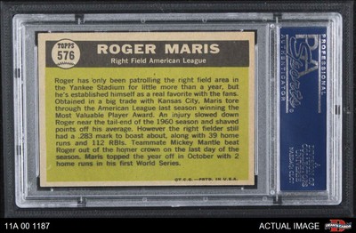 マーズ psa9 sr 1961 Topps #576 Roger Maris All-Star Yankees MVPw PSA 6 - EX