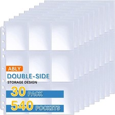 540 Pockets Card Sleeves Binder Sheets for 3 Ring Binder with 9 Pockets