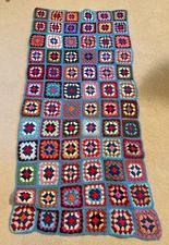 Vintage Handmade Crochet Granny Square Runner Blanket – 58"x27" Foot Warmer