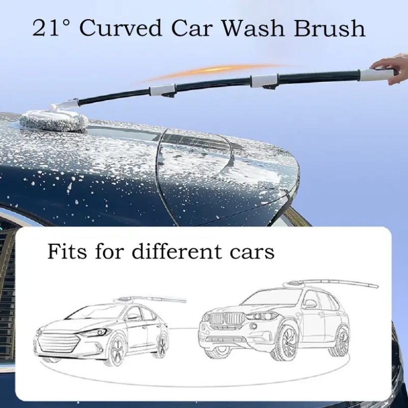 21° Curved Telescopic Car Wash Brush Mop Long Handle Vehicle Cleaning Tool