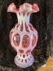 Vintage Fenton Glass Cranberry Coin Dot Vase 10 1/2”