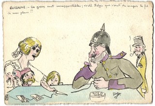 French WWI Original Hand Drawn Watercolor Uncle Sam Emperor Wilhelm II
