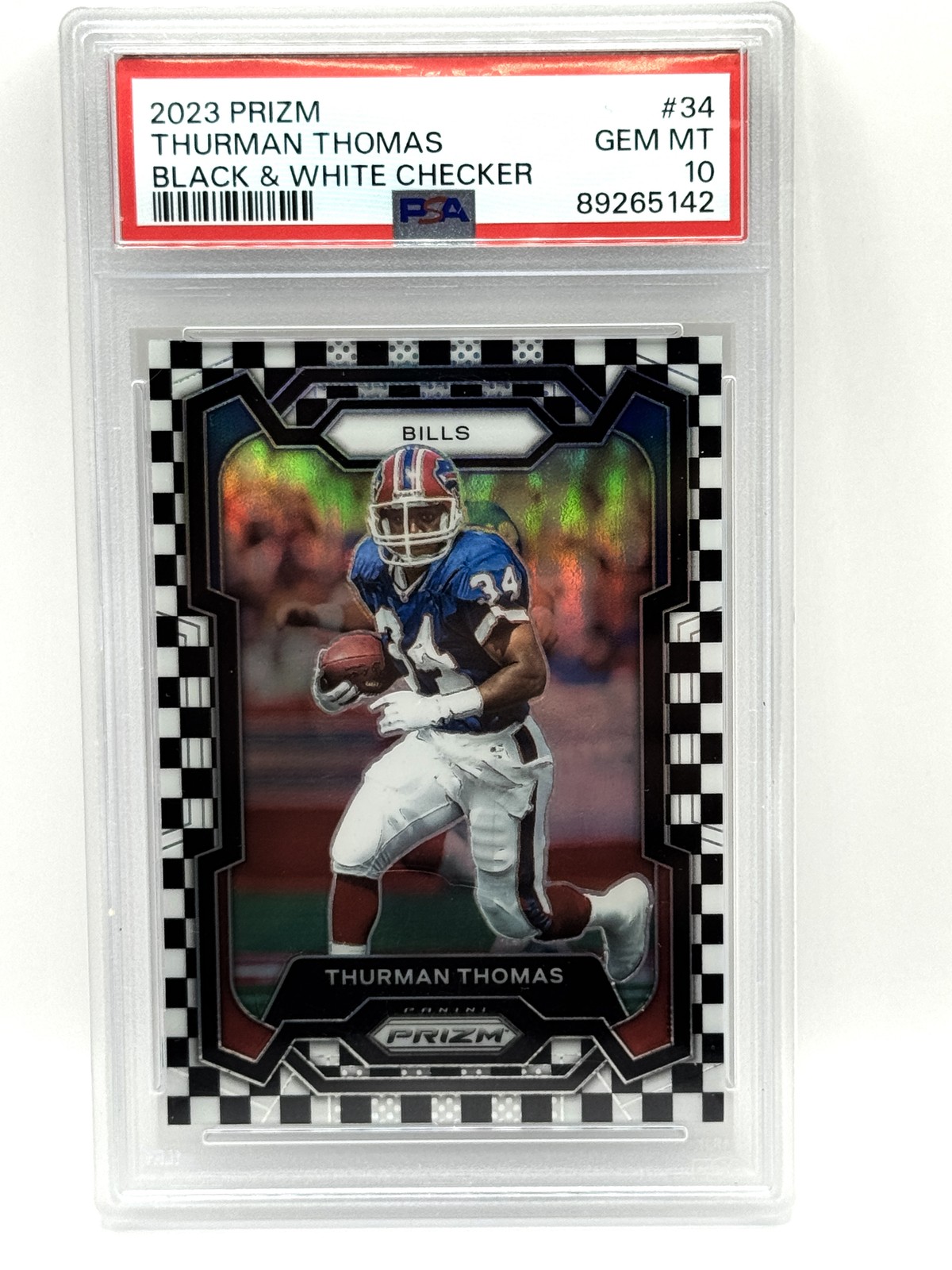 2023 Panini Prizm #34 Thurman Thomas Black and White Checker PSA 10
