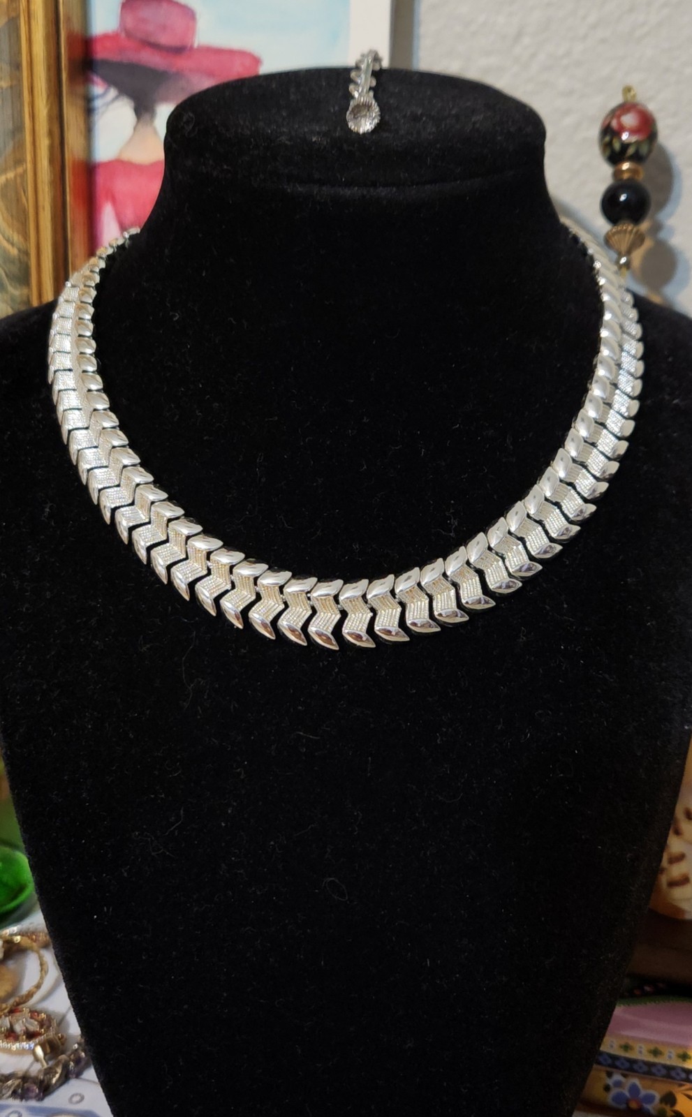 VTG CORO Textured & Polished Silver-toned Choker Necklace
