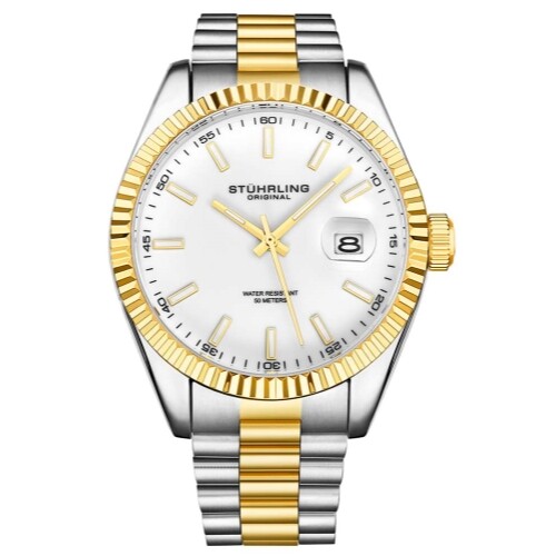 Stuhrling 3935 6 Symphonie Quarz Datum zweifarbig Edelstahl Herrenuhr - Bild 1 von 5