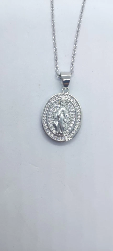 MEDAGLINA MADONNA MIRACOLOSA IN ACCIAIO ANALLERGICO ZIRCONI BIANCHI+ COLLANA - Immagine 4 di 4